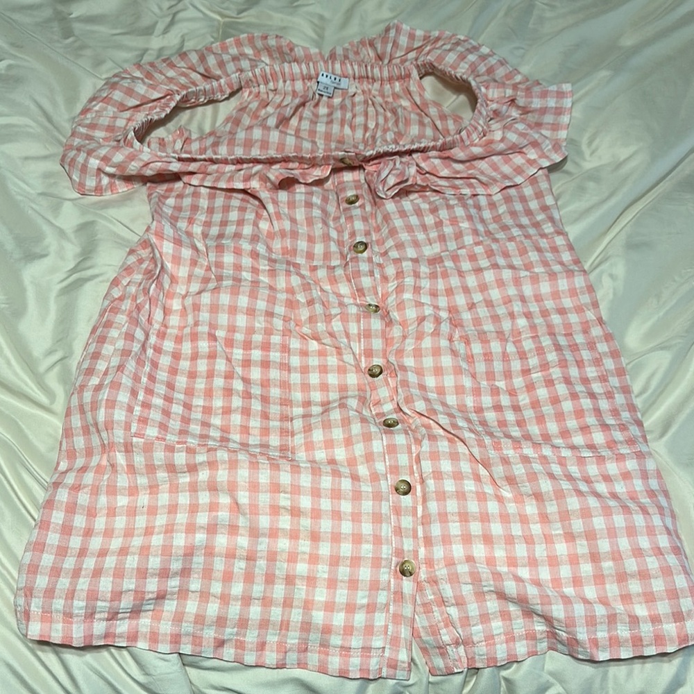 Pink and White Gingham Button-Down Dress, 2X